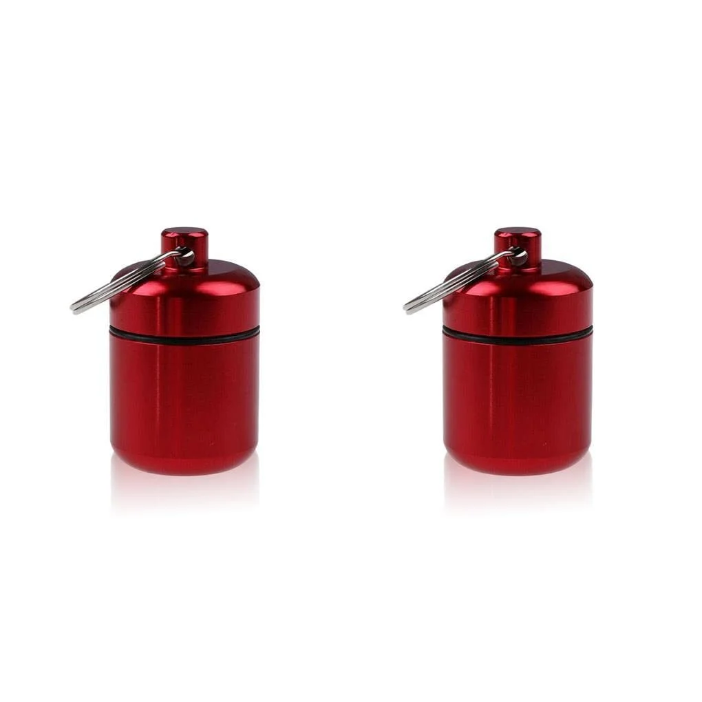 Коробка для таблеток портативна міні з брелоком 2 шт. Алюмінієва Водонепроникна Червона, фото №3