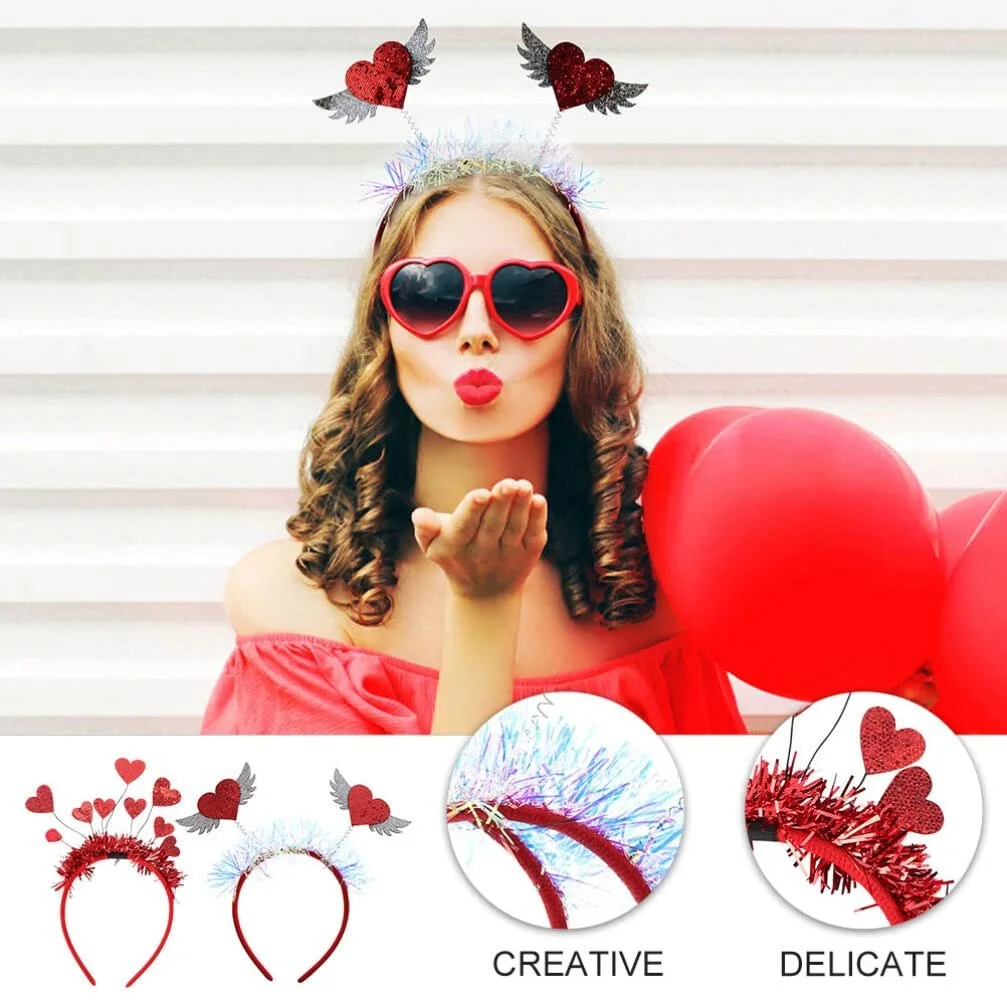 Обруч для волосся Amosfun з сердечками, 2 шт, червоний, фото №4