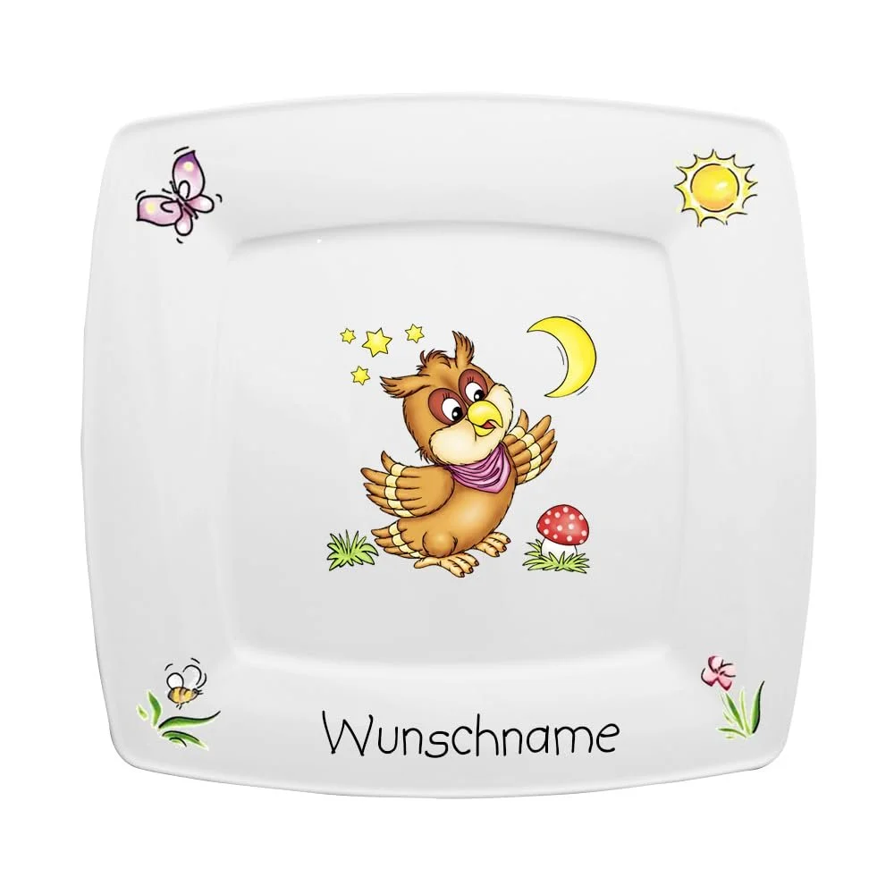 Детская Квадратная Тарелка для Завтрака Doriantrade Фарфоровая Сова, фото №1 Детская Квадратная Тарелка для Завтрака Doriantrade Фарфоровая Сова, фото №1