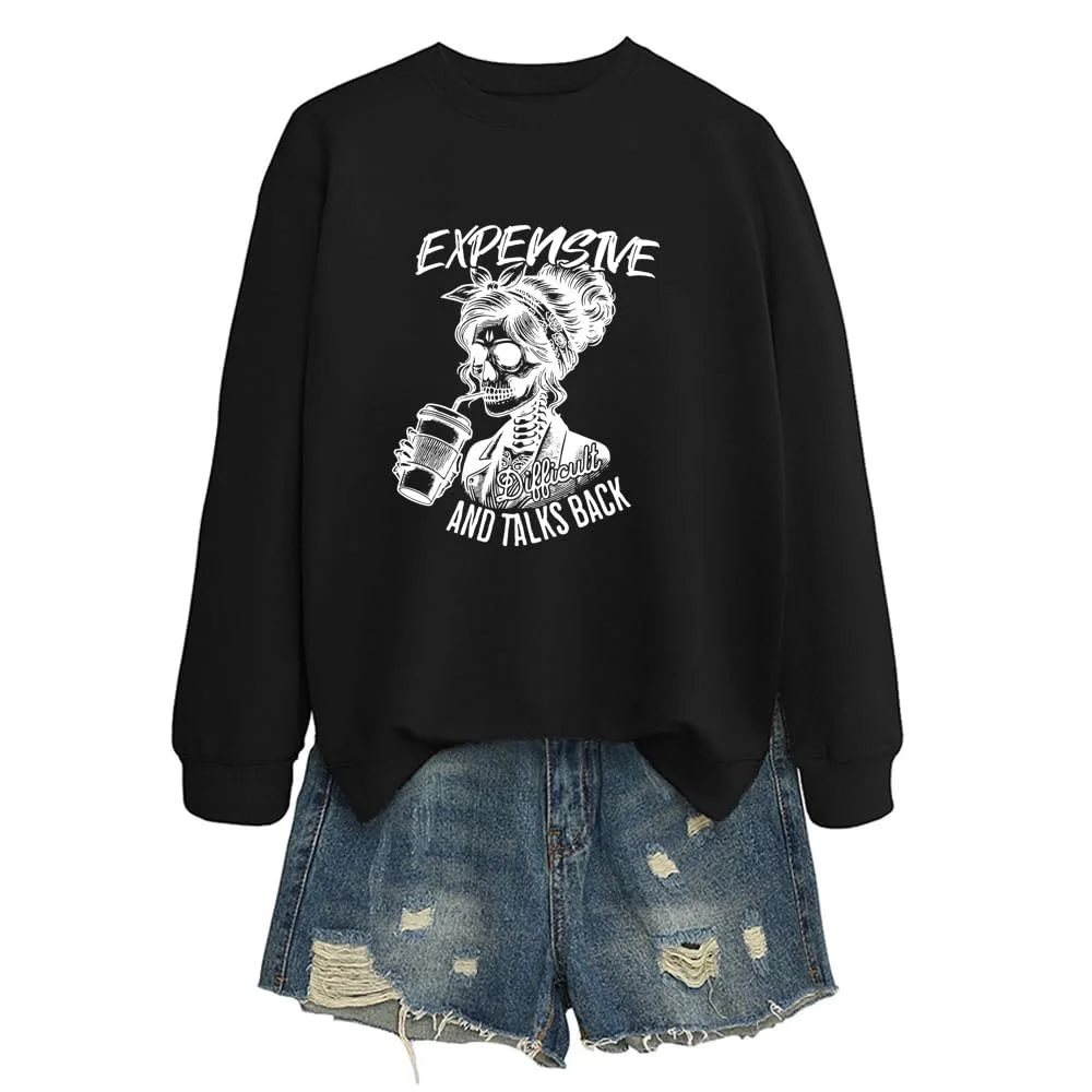 Женский свитшот MLZHAN Skelett Getrkе Kaffee Grafik Langarmshirt Black, фото №3