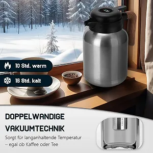 Термос-кавник VETIN 1.5 л, з подвійними стінками з нержавіючої сталі 304, з дисплеєм температури synthetic.ua - Фото 1