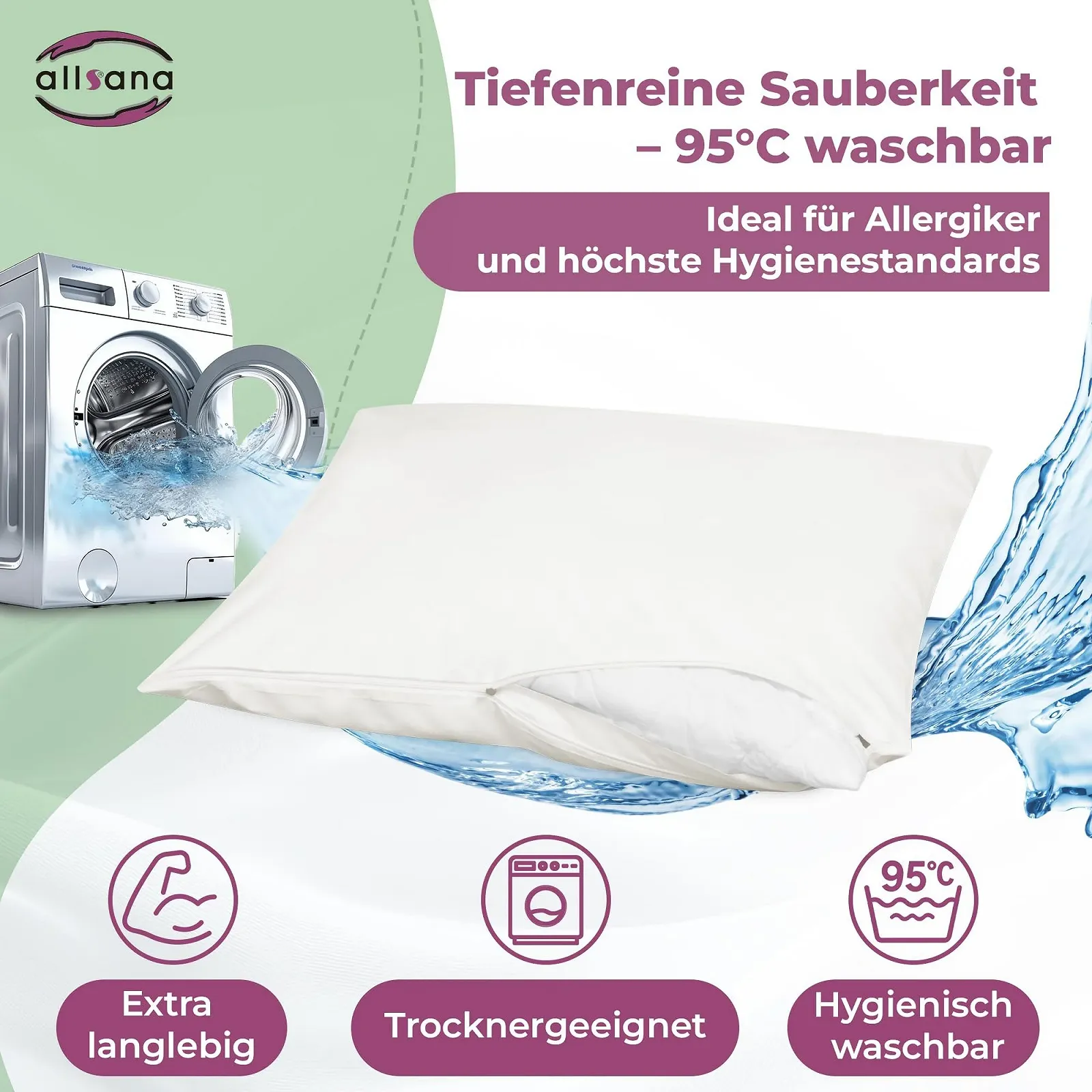 Наволочка Allsana 80 x 80 см для алергіків, захист від пилових кліщів, фото №5 Наволочка Allsana 80 x 80 см для алергіків, захист від пилових кліщів, фото №5