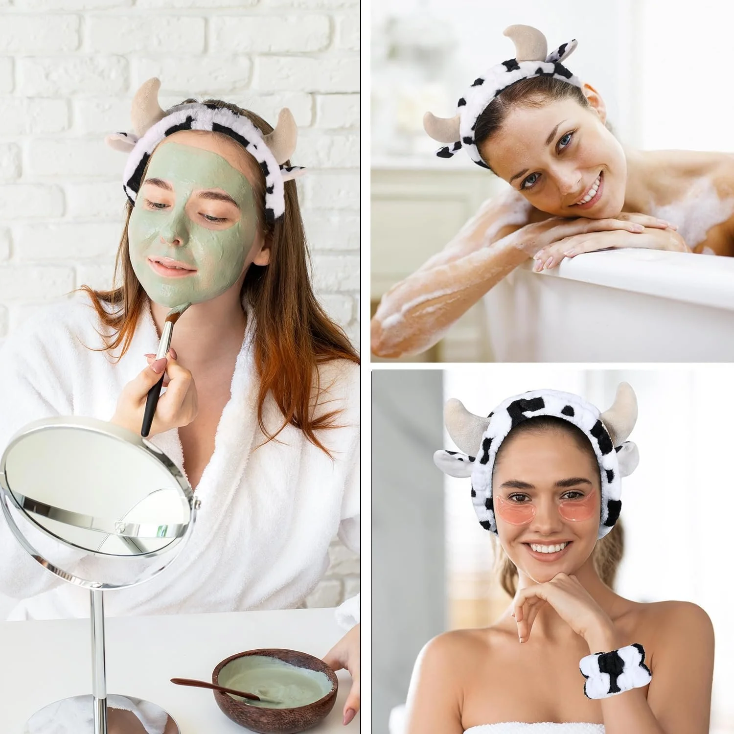 Пов'язка на голову Косметичний набір з 2 браслетами для вмивання зап'ястя, фото №7