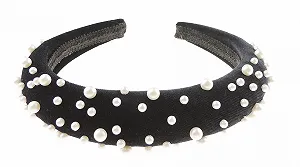 Обруч для волос Бархатный с искусственным жемчугом Черный - Фото 1