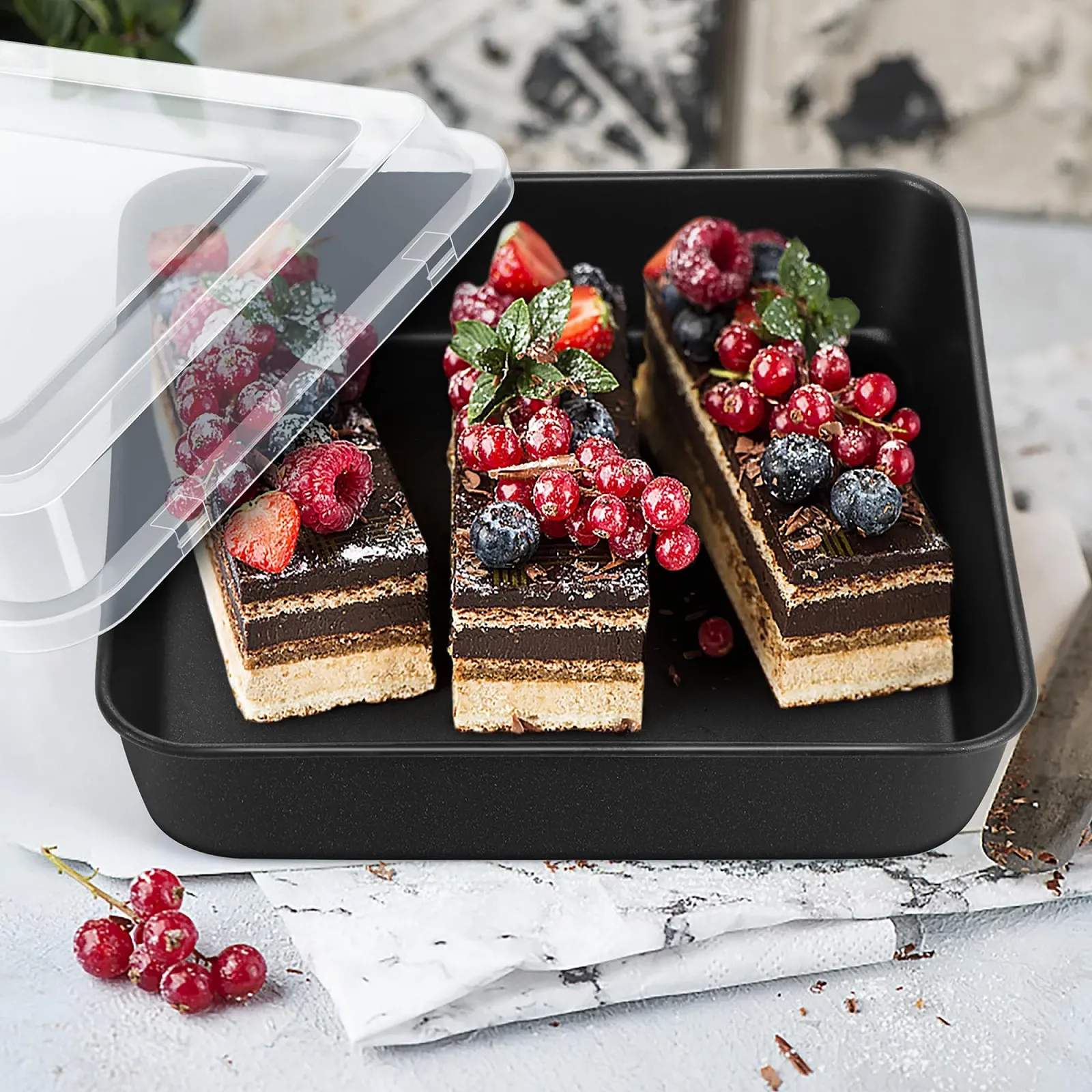 Форма для випікання HaWare Квадратна з кришкою нержавіюча сталь антипригарна 21 x 21 x 5 cm чорна, фото №4