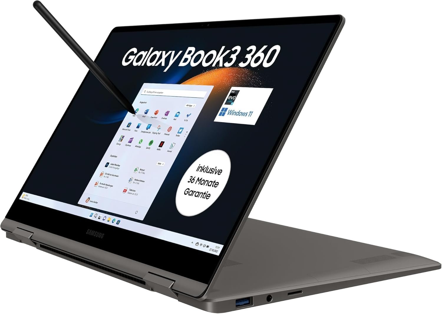 Ультрабук 13.3" Samsung Galaxy Book3 360 (730QFC-KA3DE) Intel Core i7-1360P RAM 16GB SSD 512GB 17год батарея Win11 Алюмінієвий корпус (UKR), фото №1