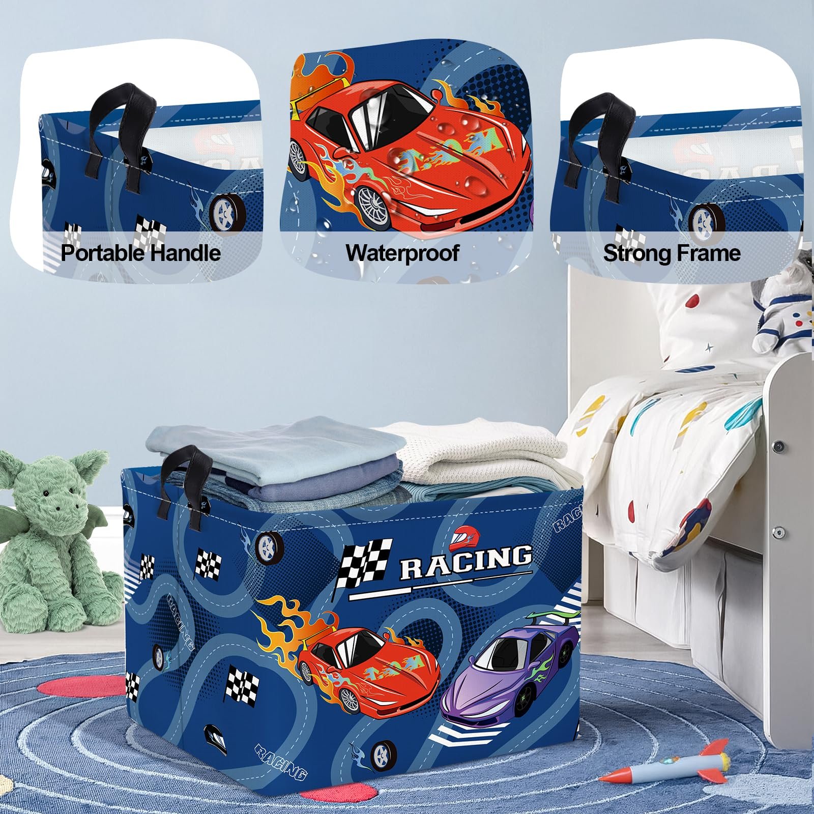 Корзина для игрушек Детская HUUMONSS Гоночная машина, голубой, 36 л, фото №4