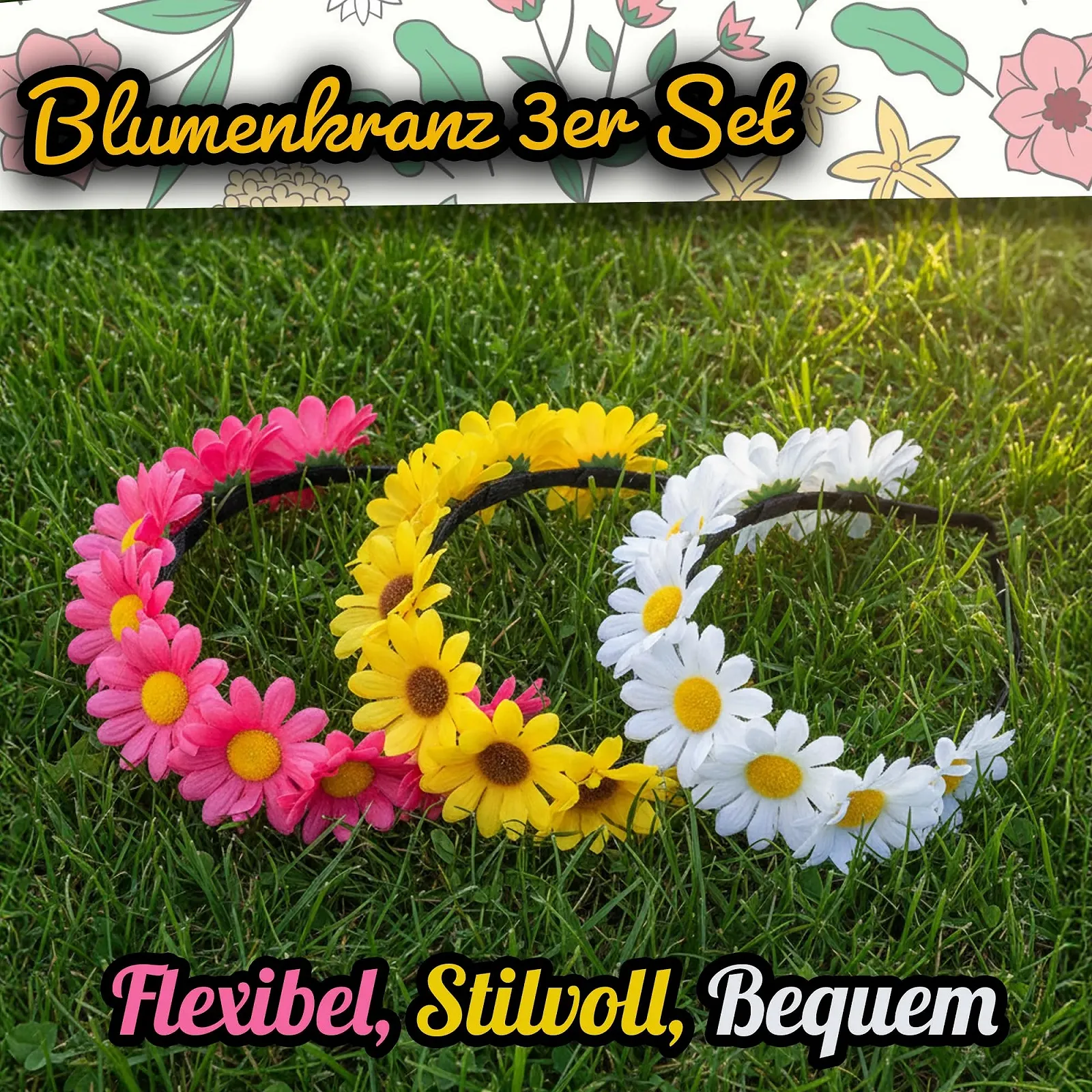 Вінок з квітів Набір з 3 шт. Аксесуари для волосся з еластичною стрічкою, фото №2 Вінок з квітів Набір з 3 шт. Аксесуари для волосся з еластичною стрічкою, фото №2