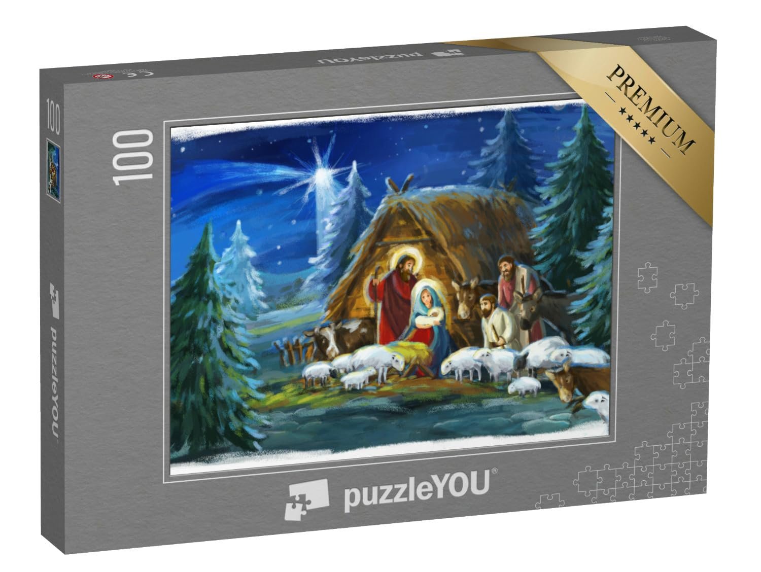Пазл puzzleYOU Christianity Puzzle Collection Традиционная рождественская сцена со Святым семейством и животными 100 элементов, фото №1