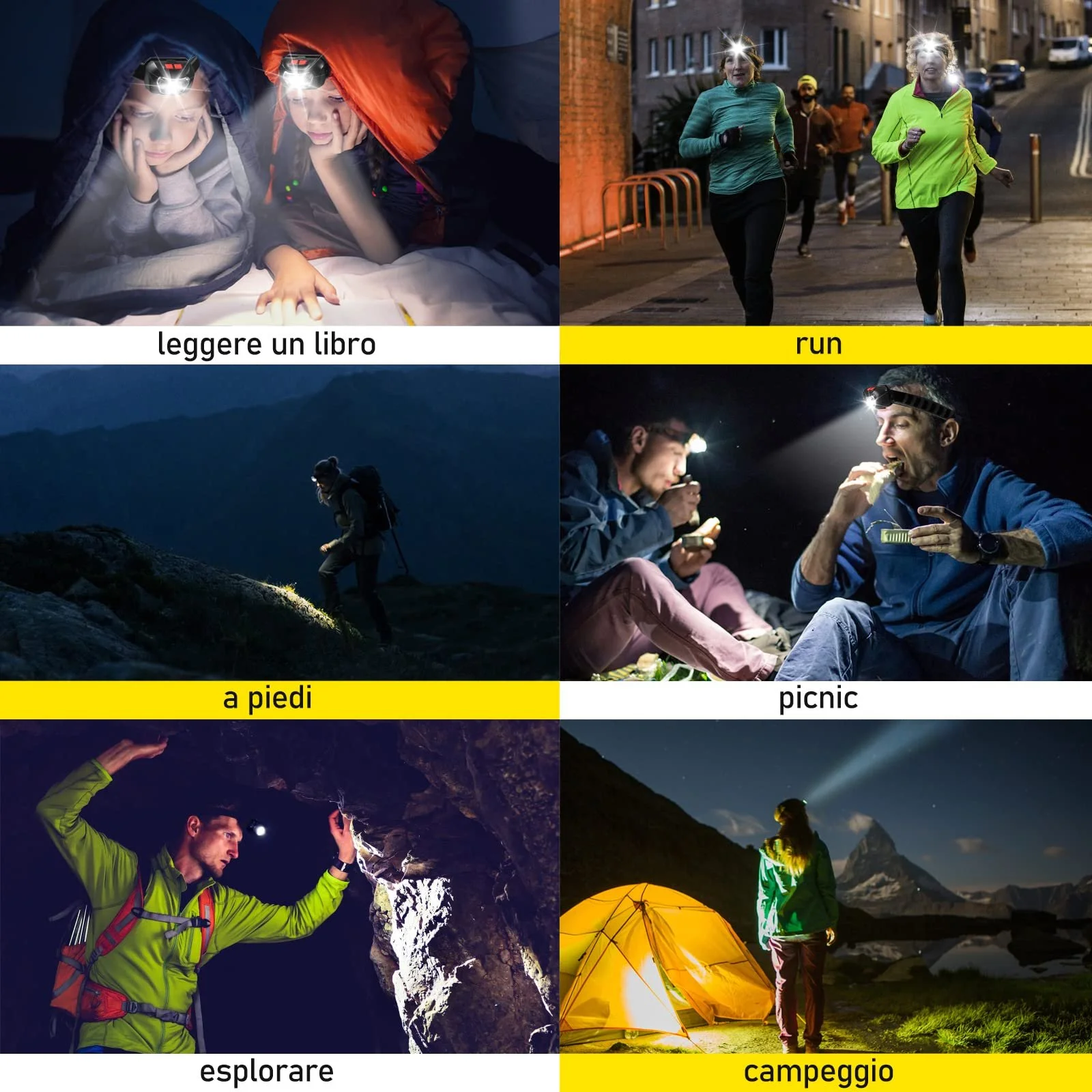 Налобний ліхтар Vinabo, потужний 6-рівневий, надяскравий LED  з регулюванням освітлення на 30°, 500 лм LED, фото №6