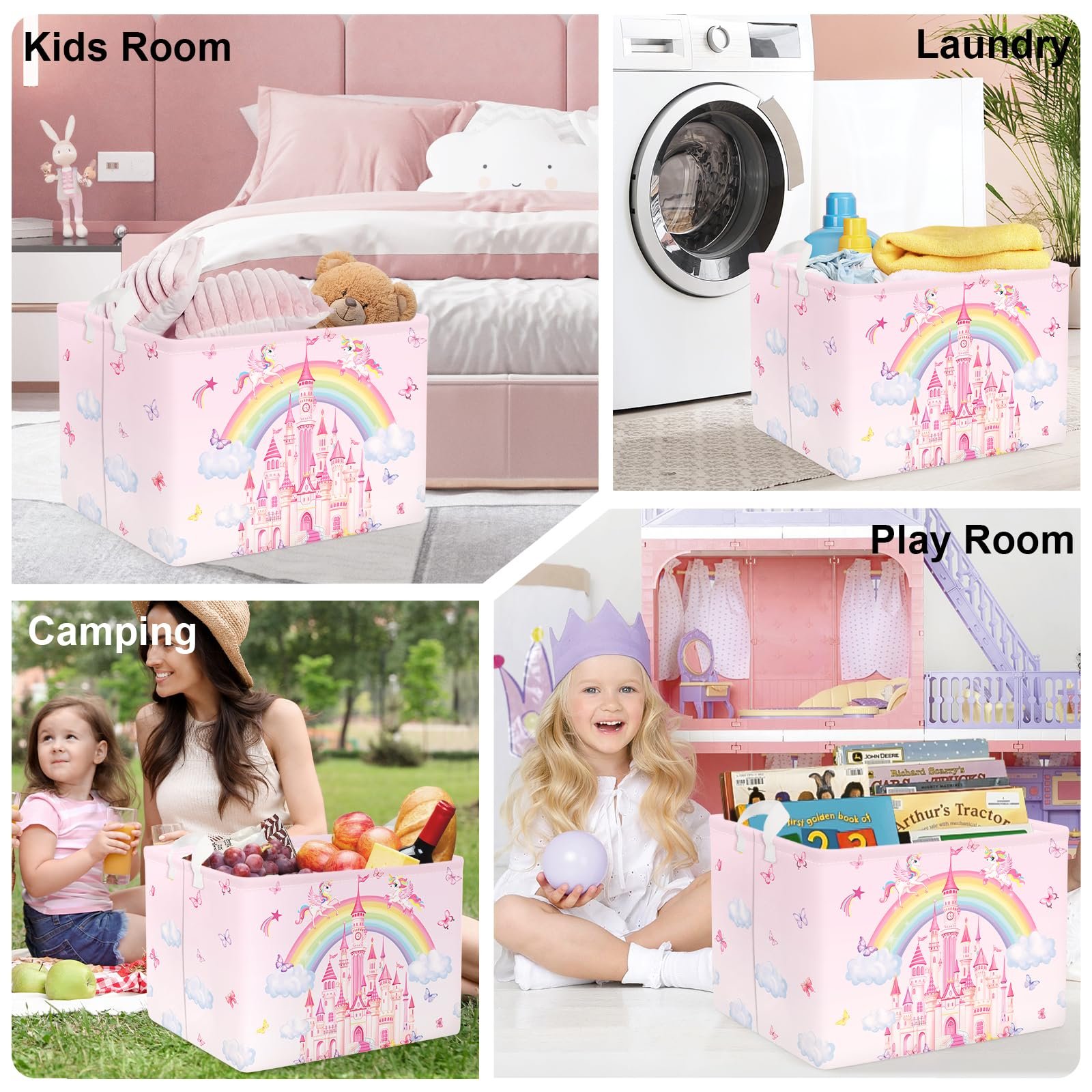 Корзина для игрушек Детская HUUMONSS Rainbow Animals Складная для девочек Большая, 36 л, фото №6