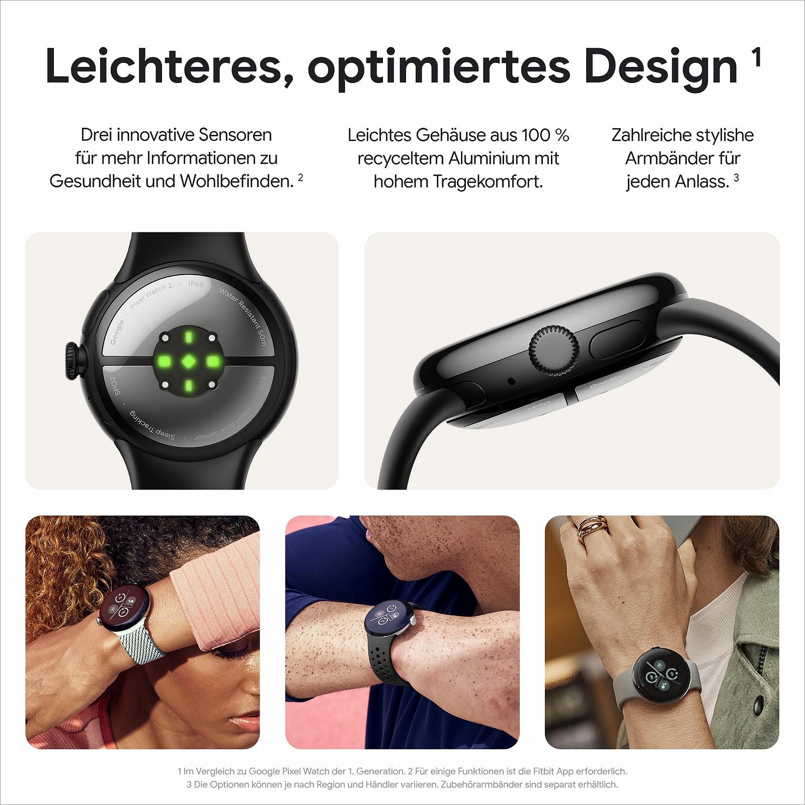 Смарт-годинник Google Pixel Watch 2 LTE, алюмінієвий корпус, матовий чорний, спортивний ремінець Obsidian, фото №4