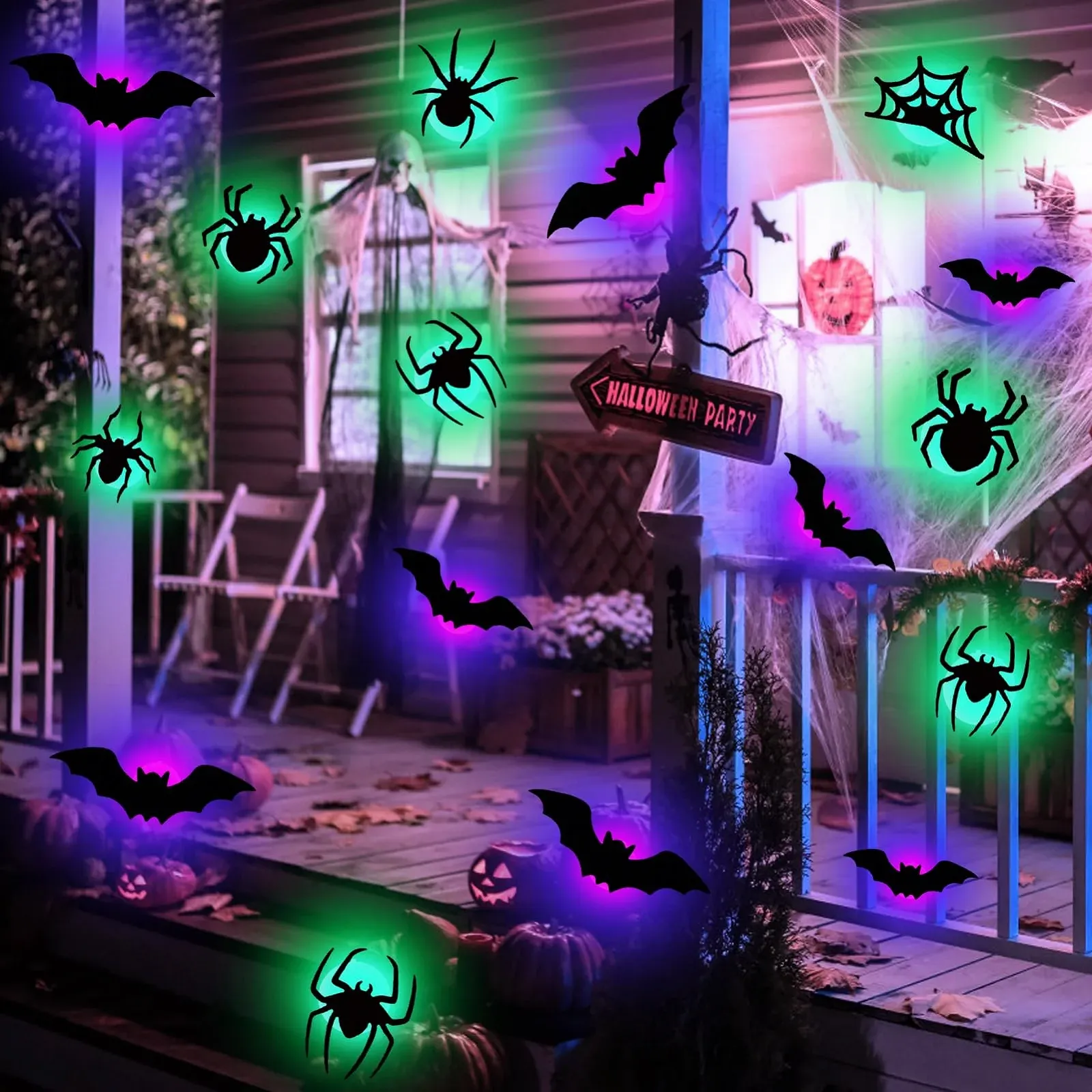 Наклейки на стіну LED Хелловін Кажани та павуки 3D 18 шт. (B), фото №6 Наклейки на стіну LED Хелловін Кажани та павуки 3D 18 шт. (B), фото №6