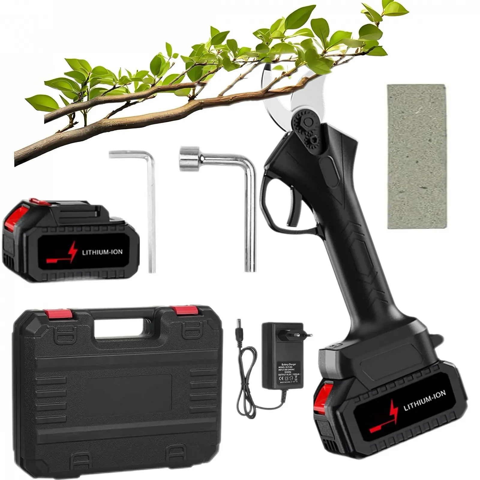 Акумуляторний секатор, професійний електричний секатор з батареями 2000 mAh, бездротові електричні садові ножиці з діаметром різання 25 мм для саду, гілок та фруктових садів, фото №1