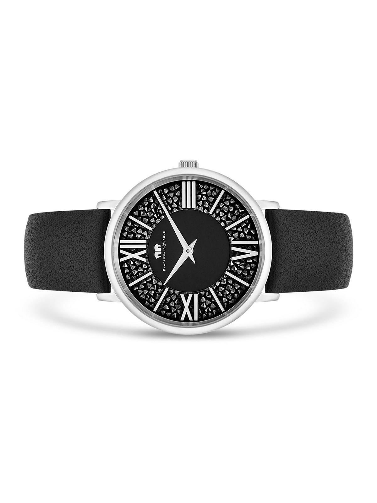 Жіночий годинник Rhodenwald & Söhne 10010329 Аналоговий Японський кварцовий Чорний шкіряний ремінець, прикрашений кристалами, сріблястий, без візерунка, фото №2