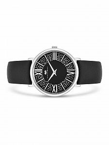 Жіночий годинник Rhodenwald & Söhne 10010329 Аналоговий Японський кварцовий Чорний шкіряний ремінець, прикрашений кристалами, сріблястий, без візерунка synthetic.ua - Фото 1