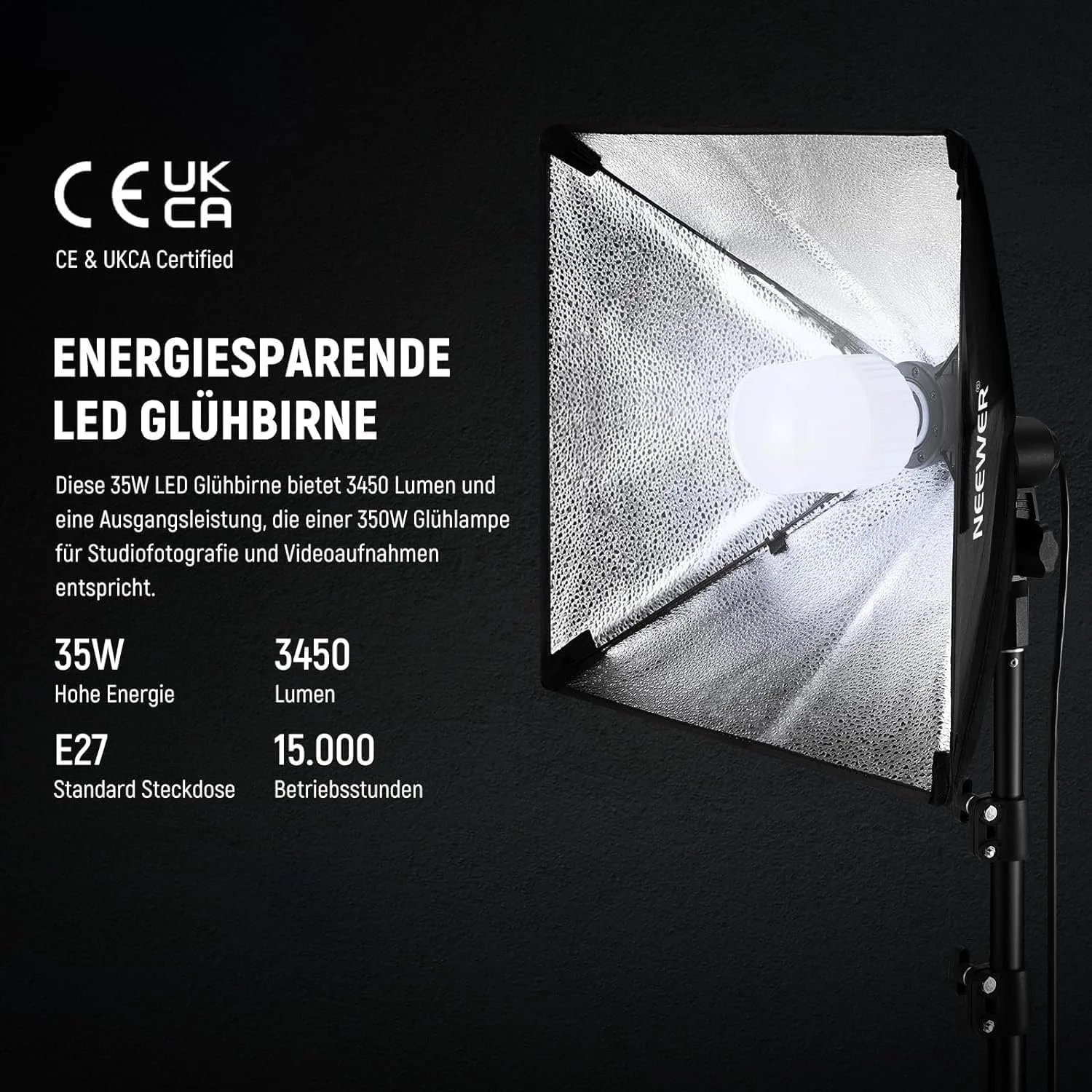 Комплект студійного освітлення NEEWER SF40 / 35 Вт / 5700 К / 40 х 40 см / Чорний, фото №2