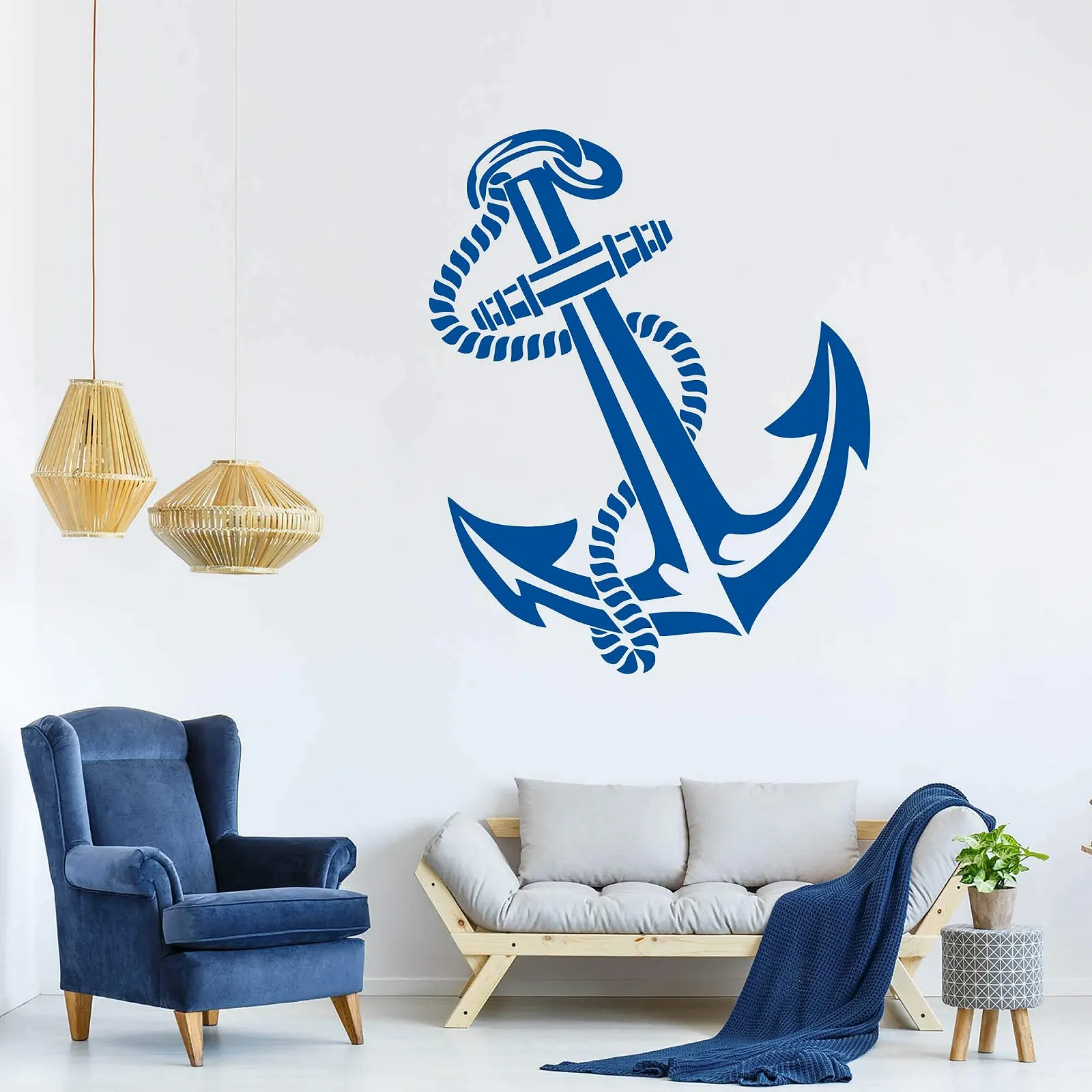 Наклейка на стену Якорь 20 x 23 см Синяя, фото №1