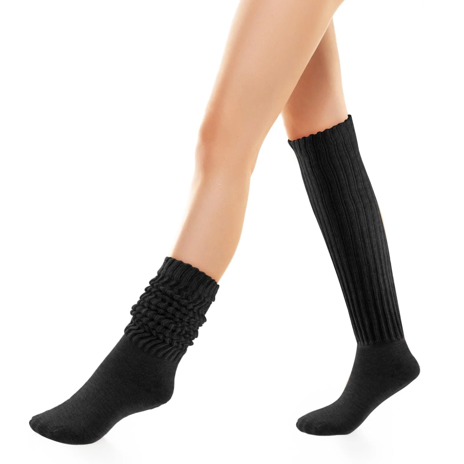 Комплект женских высоких носков, 3 пары, вязаные носки выше колена, широкие носки, гольфы, высокие носки для осени и зимы (3 цвета), черно-белые, фото №7