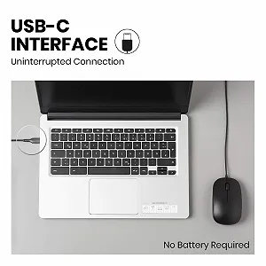 Мышь проводная Perixx PERIMICE-201C USB-C оптическая 3 кнопки, колесо прокрутки, 1000 DPI - Черный synthetic.ua - Фото 1