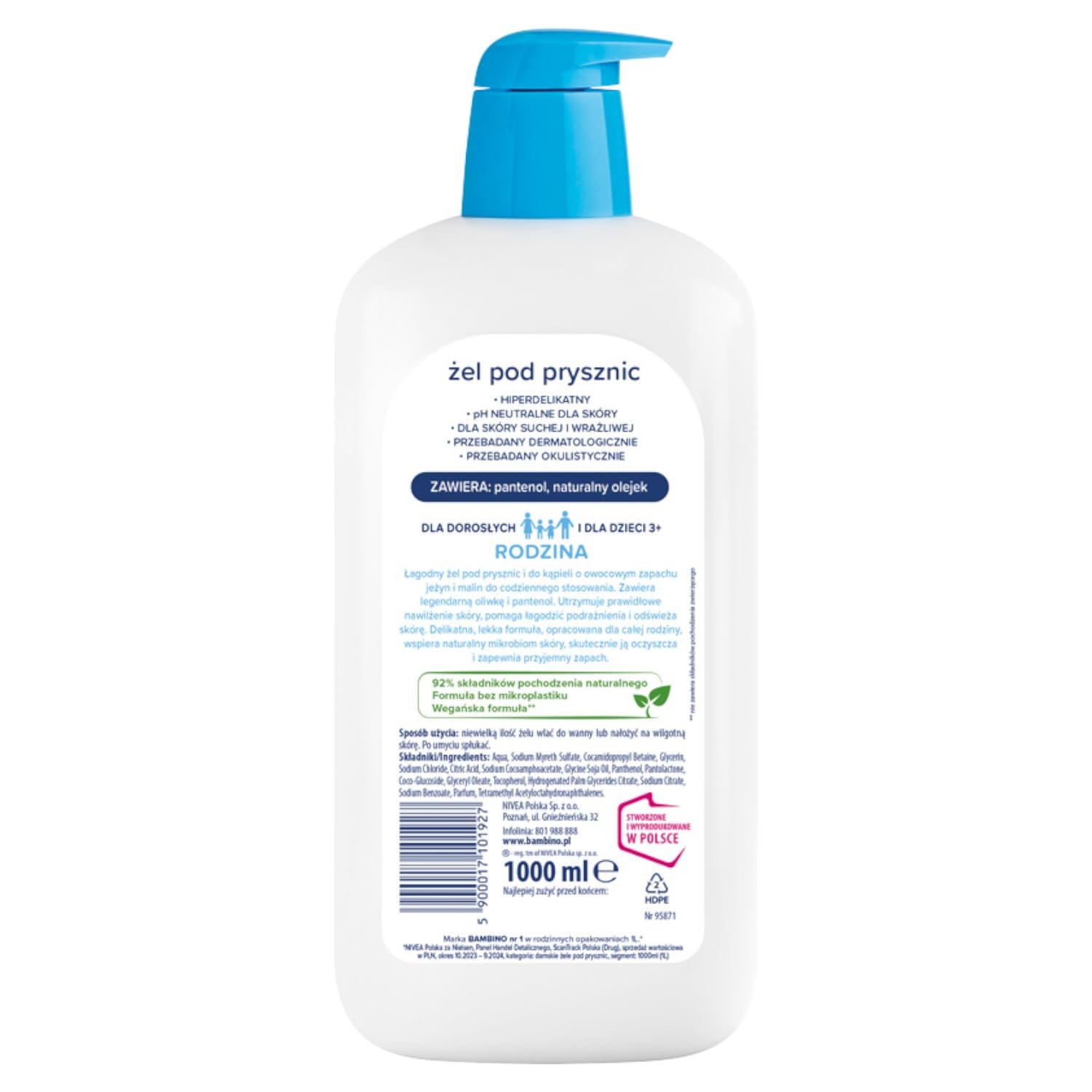 Гель для душу Bambino Family з ароматом ожини та малини 1000 мл, фото №2