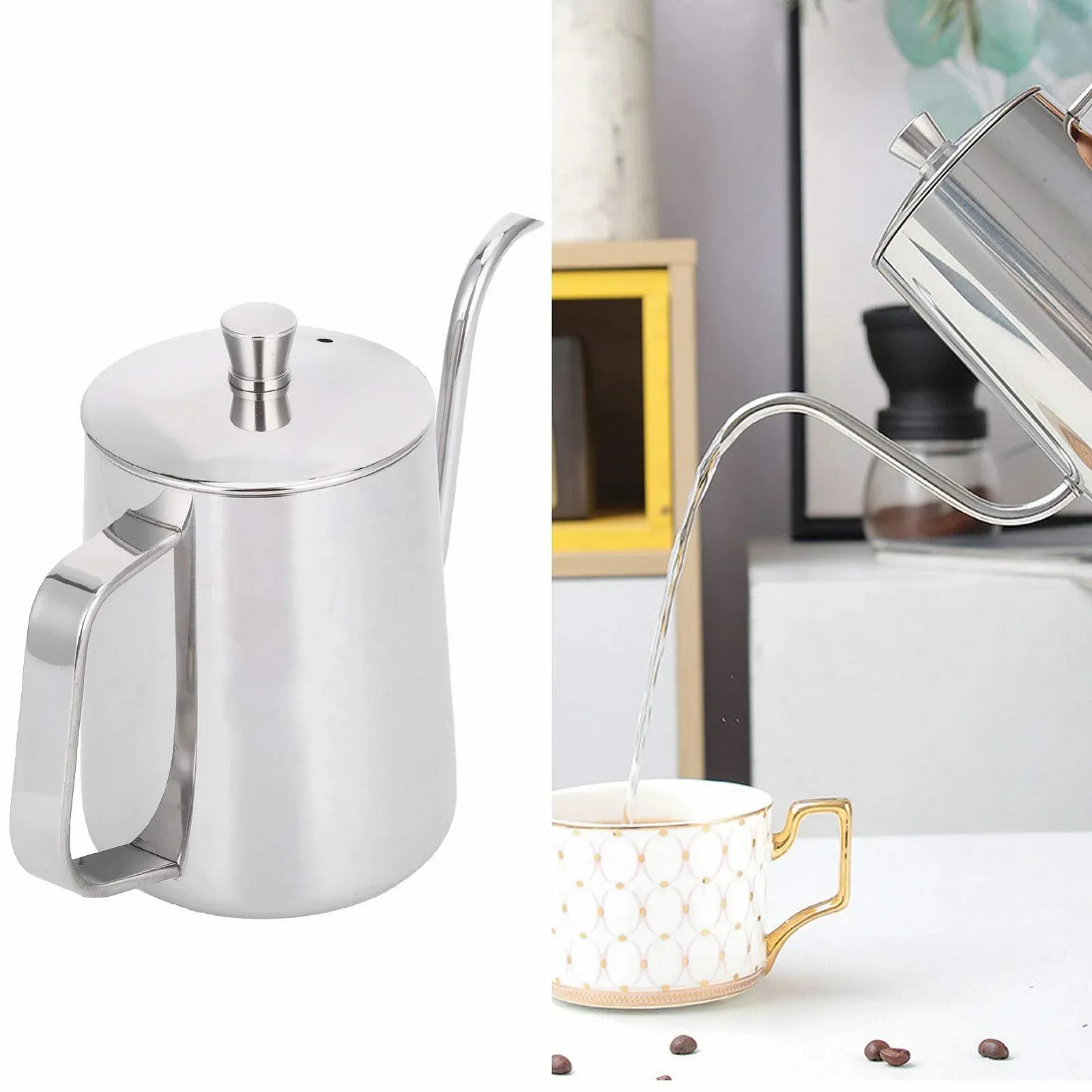 Чайник для кави 600 мл / 20 унцій з нержавіючої сталі 304, тонкий носик, довгий вузький носик, фото №5