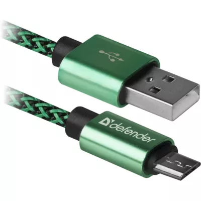 Дата кабель USB 2.0 AM to Micro 5P 1.0m USB08-03T green Defender 87804, фото №1
