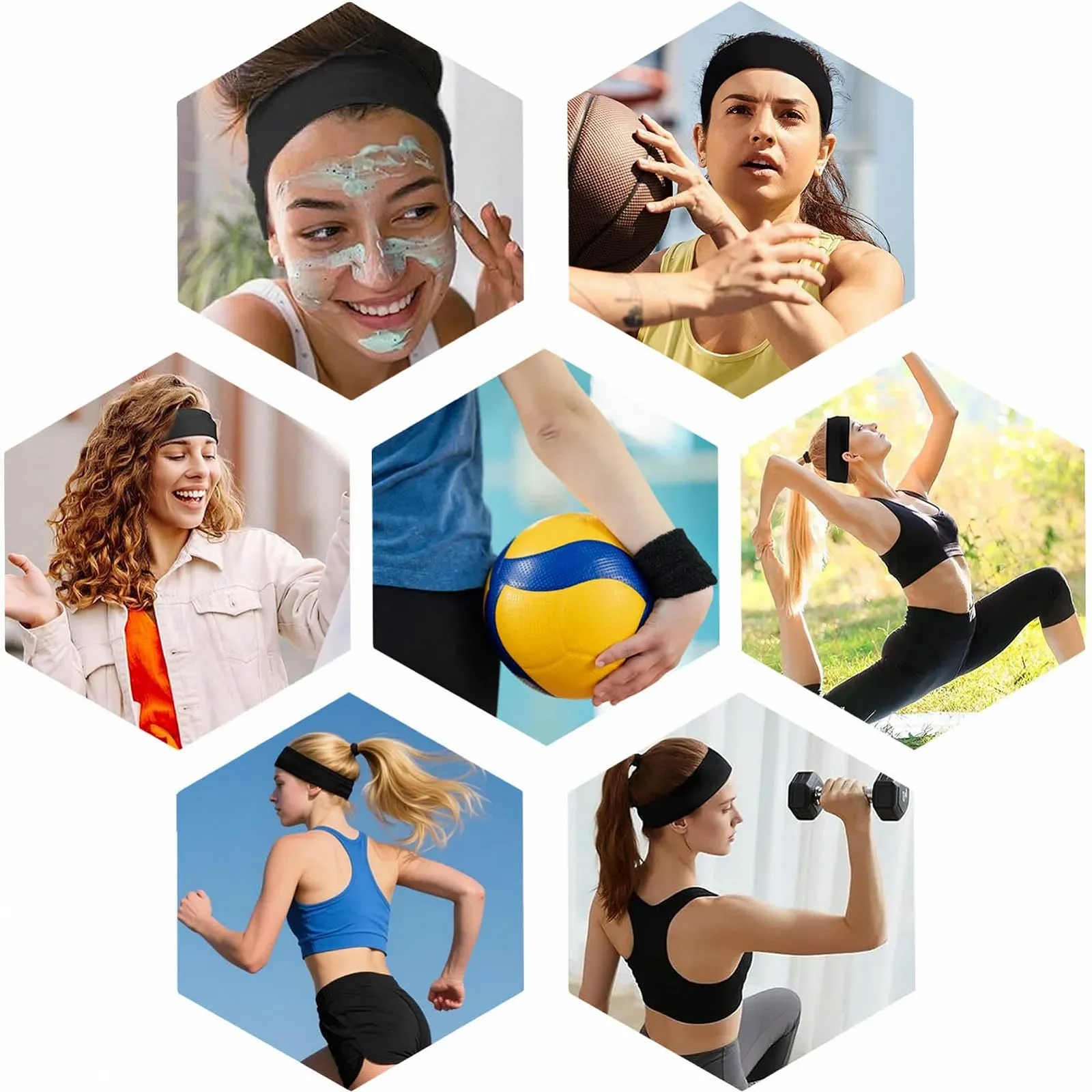 Пов'язка на голову Спортивна для жінок Еластична тонка Чорний, фото №7