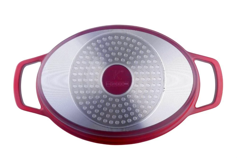 Кастрюля Kamberg 0008191 30 см овальная красная литой алюминий покрытие с эффектом камня PFOA-Free, фото №5