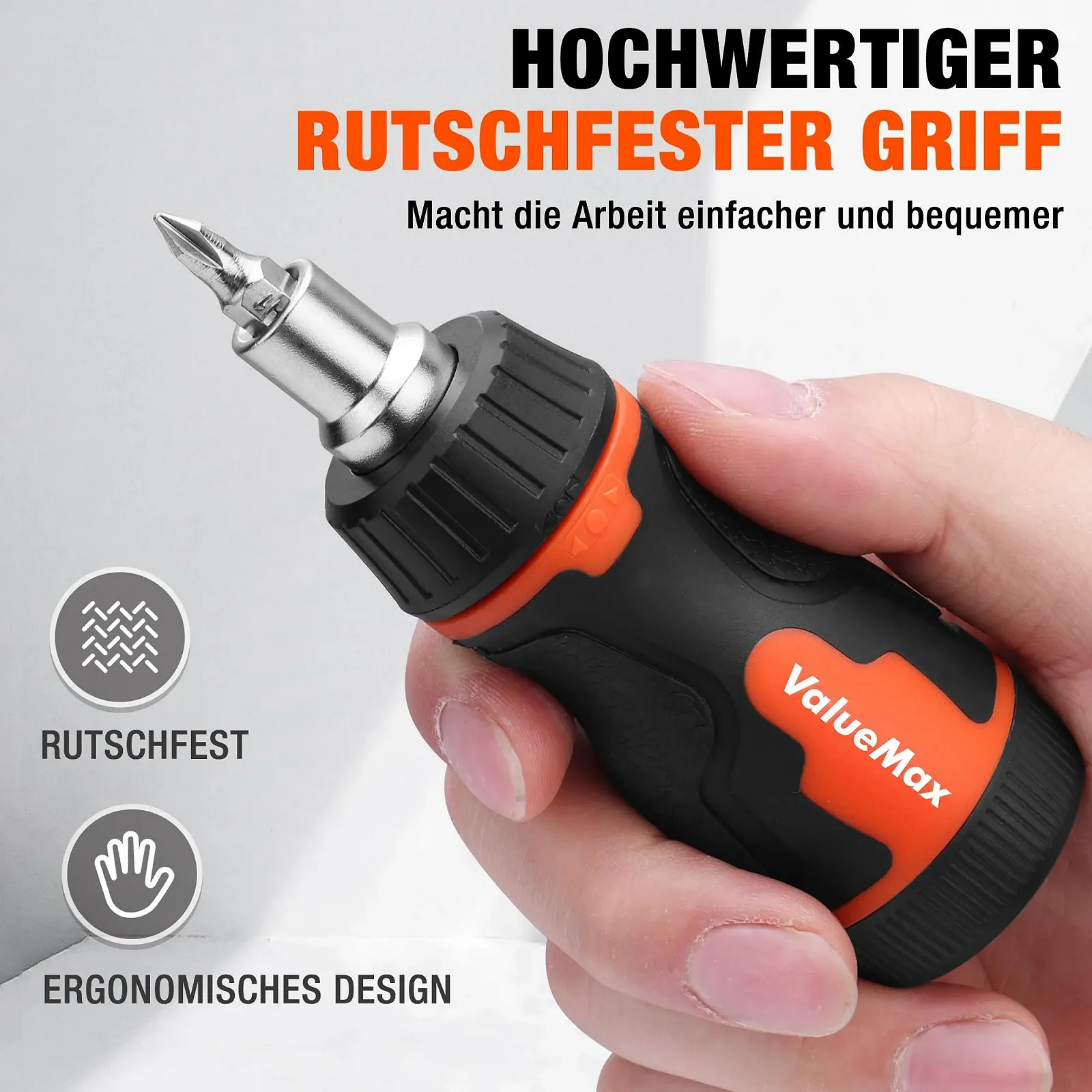 Викрутка-тріскачка ValueMax Stubby з 7 магнітними бітами (PH1/2/3, T15/25, SL5/6), коротка, фото №6