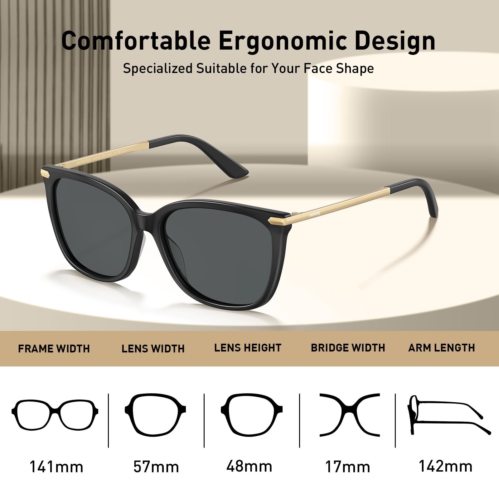 Сонцезахисні окуляри Тип AVAWAY Жіночі Поляризовані Оправа Ацетатна Метал Ретро Вінтаж UV400 Захист Категорія 3, фото №5 Сонцезахисні окуляри Тип AVAWAY Жіночі Поляризовані Оправа Ацетатна Метал Ретро Вінтаж UV400 Захист Категорія 3, фото №5