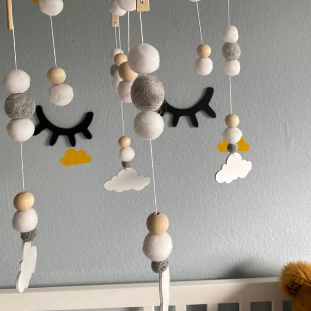 Декор для кімнати Wind Chime Мобіль для дитячого ліжечка Felt Ball дерев'яні намистини, фото №4