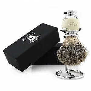 Помазок для бритья Haryali London Hand Assembled с ворсом Black Badger и подставкой Ivory - Фото 1