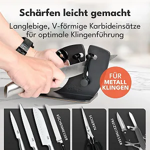 Точилка для ножів LEBENLANG Professional 15-45 градусів, рухоме V-подібне лезо, грубе та тонке заточування, для ножиць Чорний матовий synthetic.ua - Фото 1