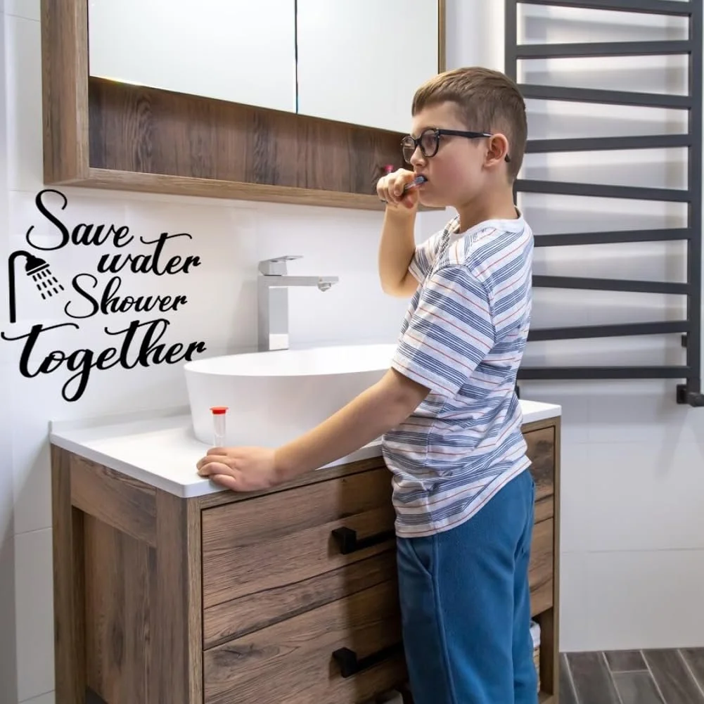 Настінна наклейка SUPERDANT The Shower Save Water Shower Together Вінілова Чорна для ванної кімнати, фото №4