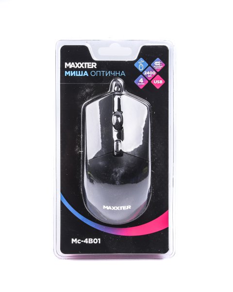 Миша дротова Mc-4B01, оптична 4 кнопки 2400 DPI USB чорна, фото №4