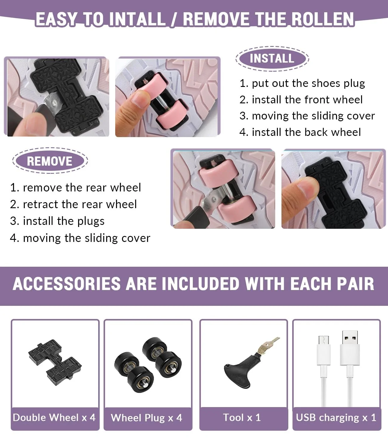 Роликовые кроссовки FANSU для мальчиков и девочек, детские светодиодные роликовые коньки с 4 колесами, выдвижные кроссовки для улицы, роликовые кроссовки 2-в-1, фото №6