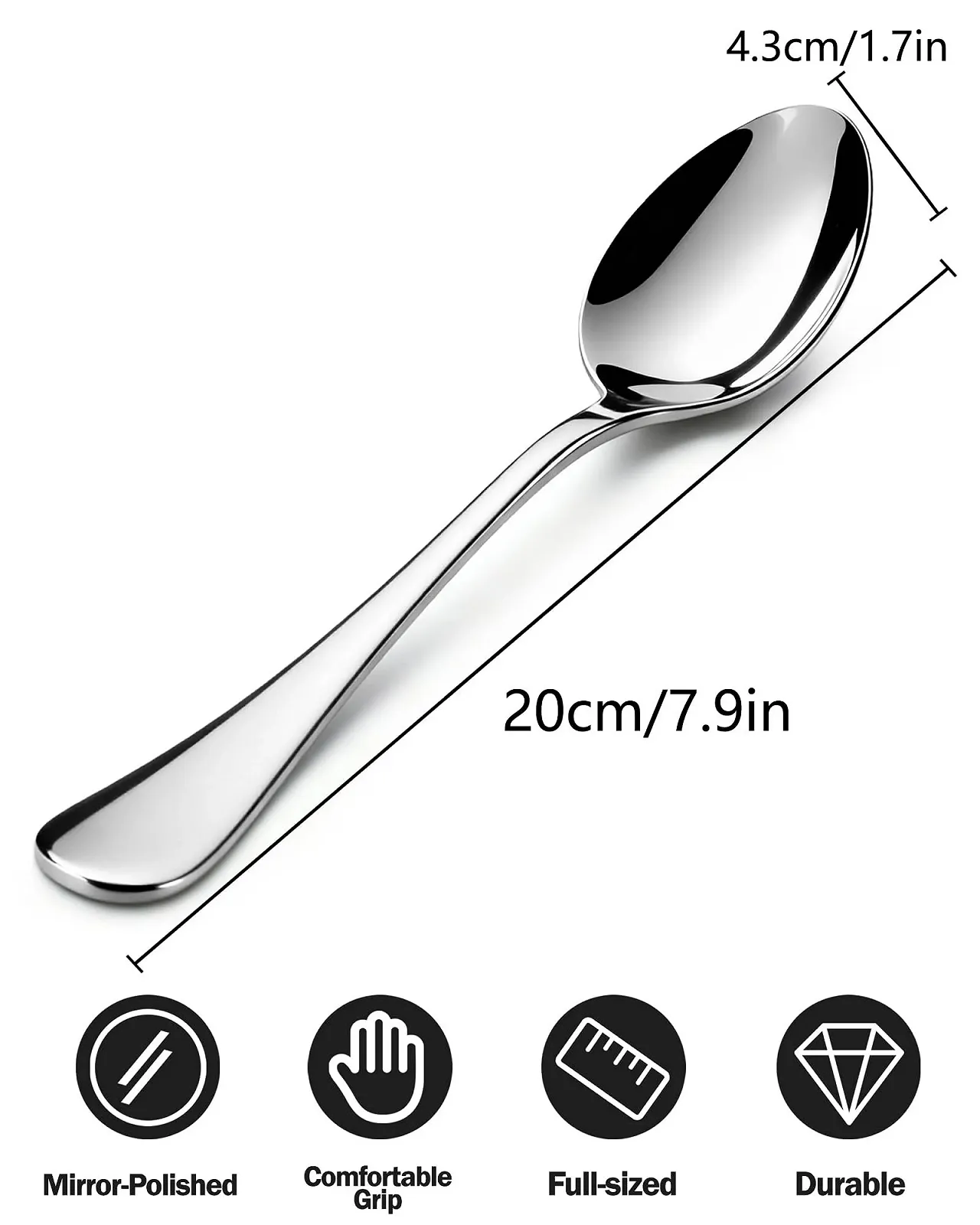 Ложки столові, 6 штук, 20 см, з нержавіючої сталі, фото №2