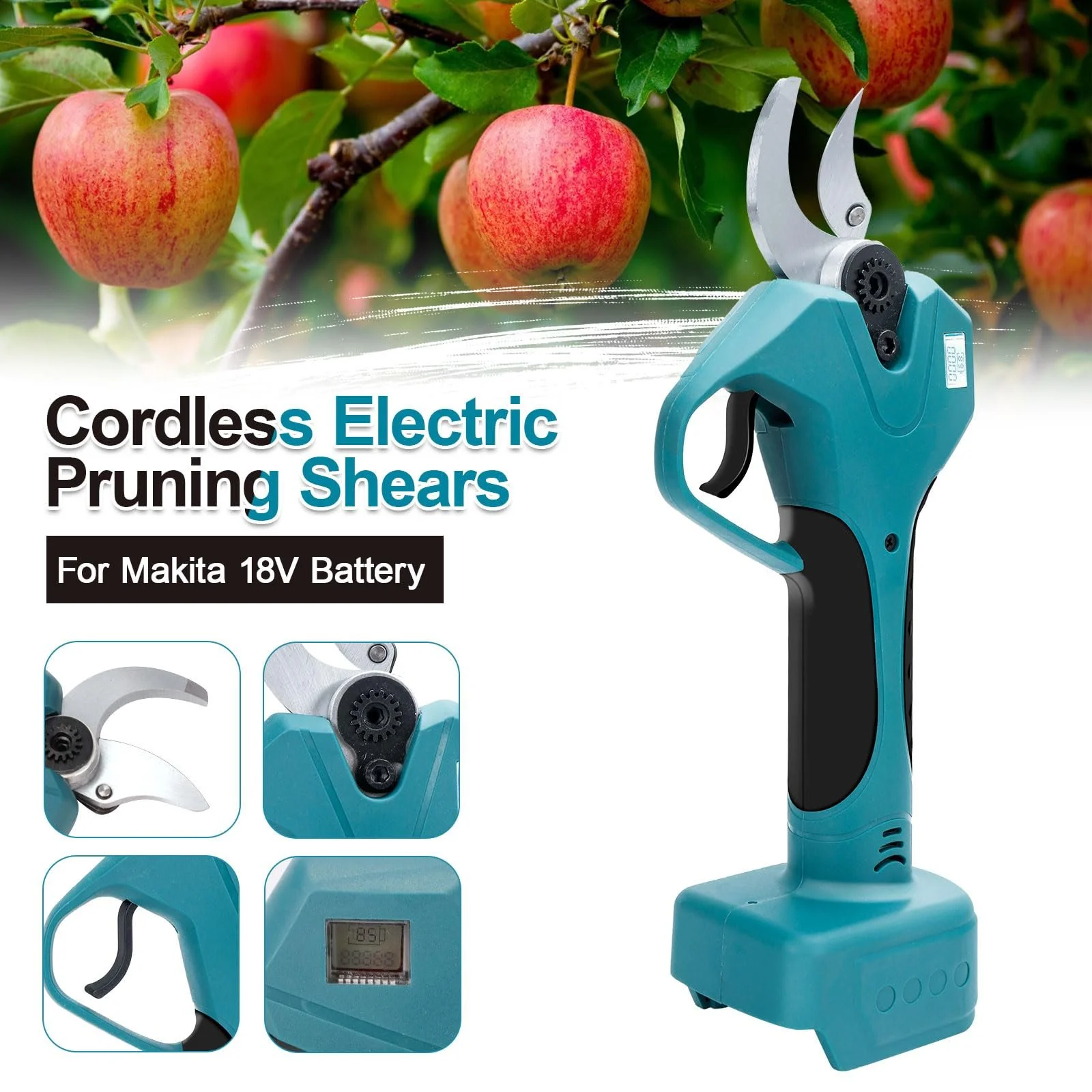 Секатор WingFly акумуляторний електричний, сумісний з батареями Makita 18 V, безщітковий двигун, макс. діаметр різання 30 мм, для квітників, садів, гілок, синій, фото №3