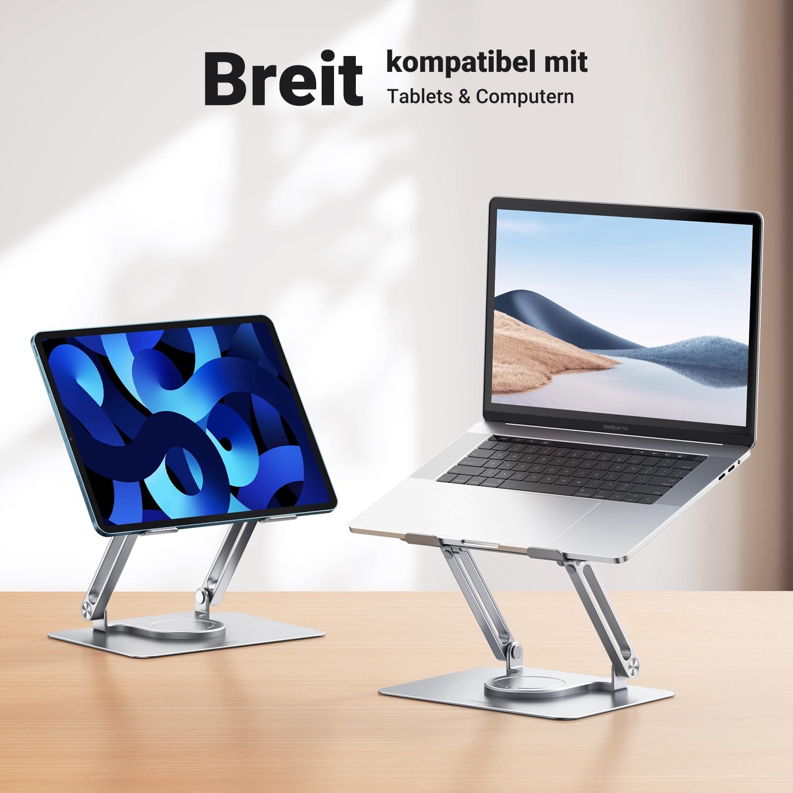 Подставка для ноутбука UGREEN, регулируемая по высоте, вращающаяся подставка для ноутбука, вращающееся основание, совместима со всеми ноутбуками 10-17,3 дюймов, MacBook, Dell, Lenovo (серебристая), фото №5 Подставка для ноутбука UGREEN, регулируемая по высоте, вращающаяся подставка для ноутбука, вращающееся основание, совместима со всеми ноутбуками 10-17,3 дюймов, MacBook, Dell, Lenovo (серебристая), фото №5