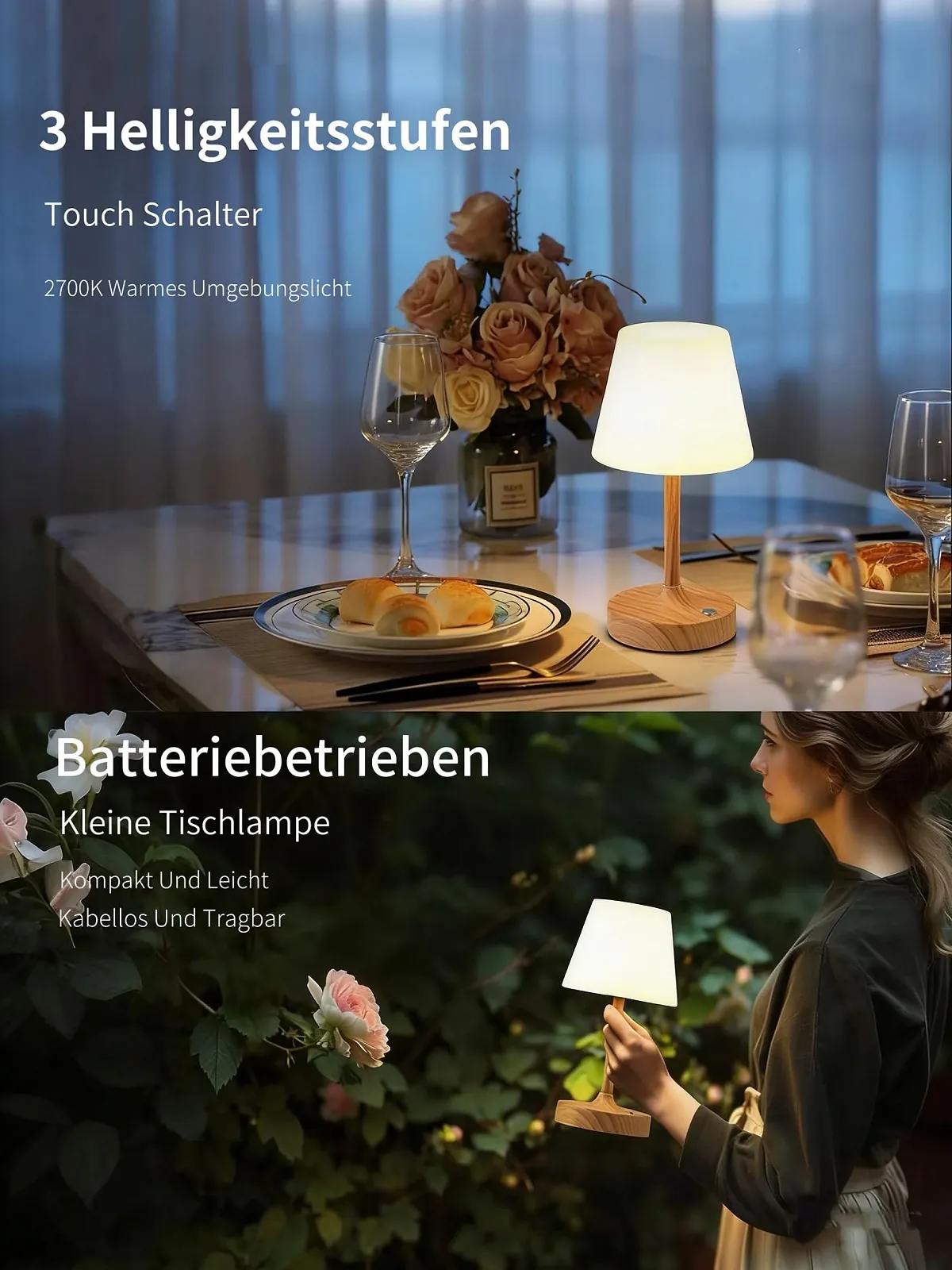 Настільна світлодіодна лампа 4000 mAh Waterproof Rechargeable Touch Dimmer Під дерево, фото №4