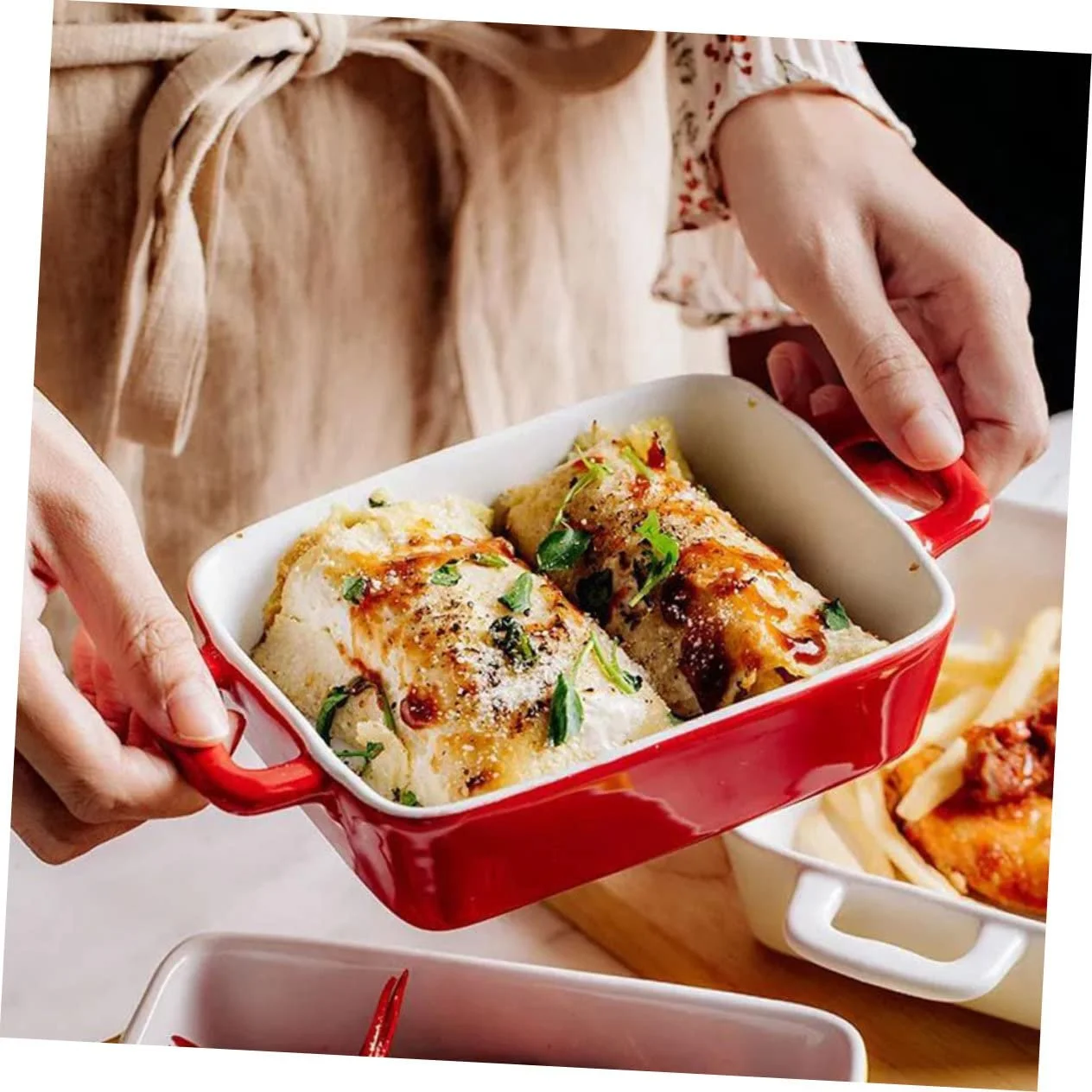 Форма для запекания TOYANDONA Круглая керамическая Красная, фото №6