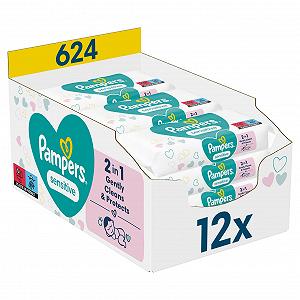 Влажные салфетки Pampers Sensitive 624 шт (12 x 52) Без запаха для нежного и мягкого очищения - Фото 1