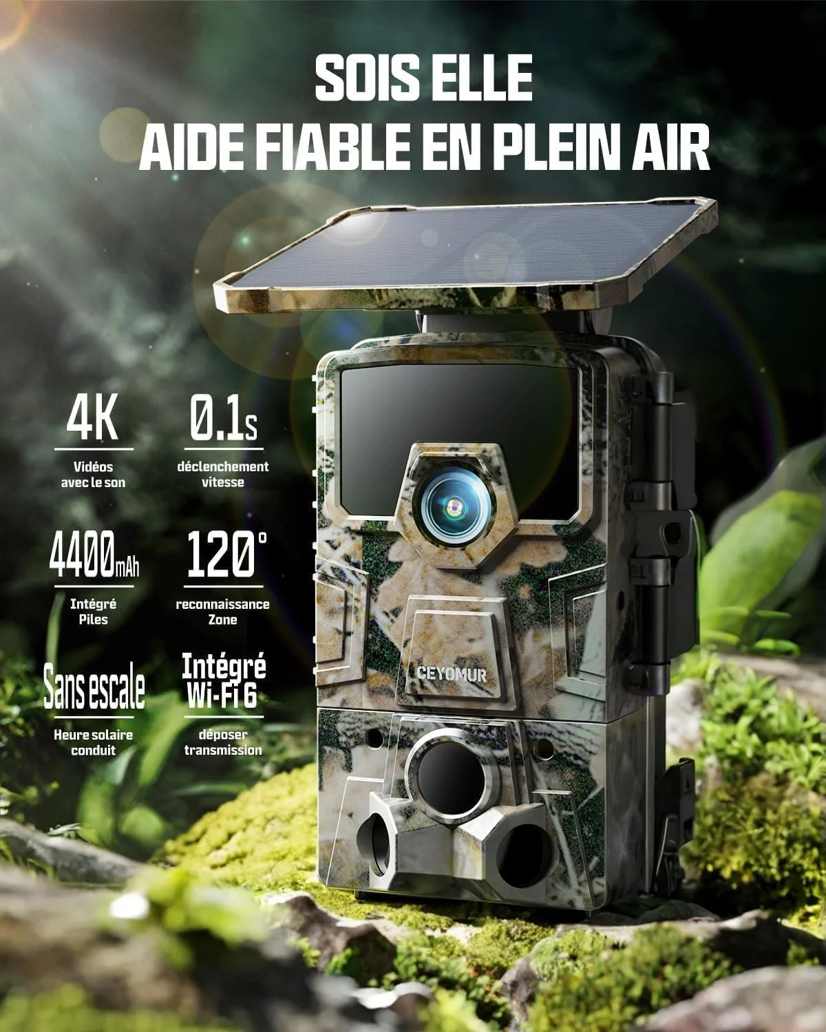 Фотопастка з сонячною панеллю Ceyomur CY75 / 60MP / 4K / Wi-Fi / Bluetooth / Зелена, фото №2 Фотопастка з сонячною панеллю Ceyomur CY75 / 60MP / 4K / Wi-Fi / Bluetooth / Зелена, фото №2