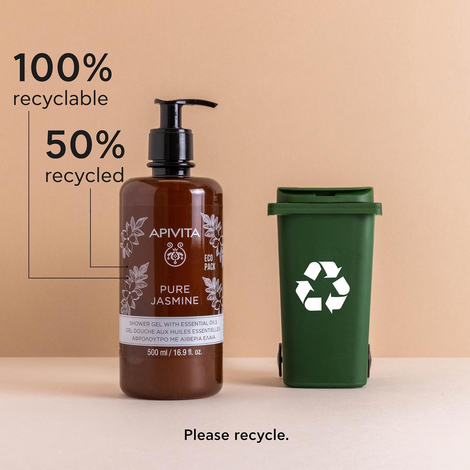 Гель для душа Apivita Pure Jasmine с маслом жасмина и прополисом 500 мл., фото №5