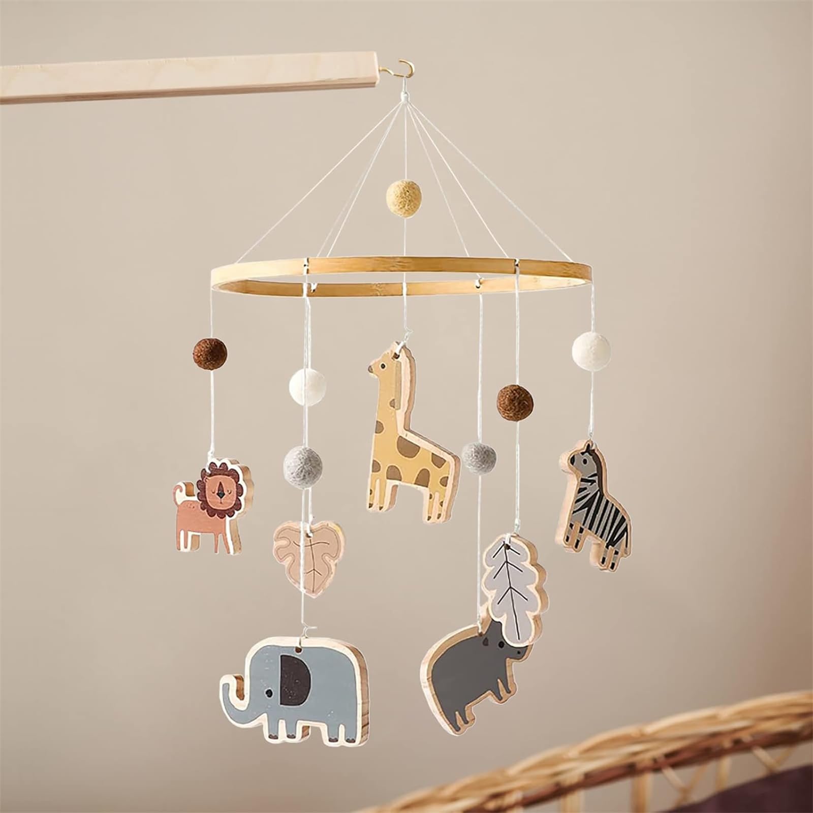 Мобиль для детской кроватки Forest Animals из фетра Лесные животные Жираф, Лев, Слон, Зебра Деревянный подвесной колокольчик для мальчиков и девочек, фото №4 Мобиль для детской кроватки Forest Animals из фетра Лесные животные Жираф, Лев, Слон, Зебра Деревянный подвесной колокольчик для мальчиков и девочек, фото №4