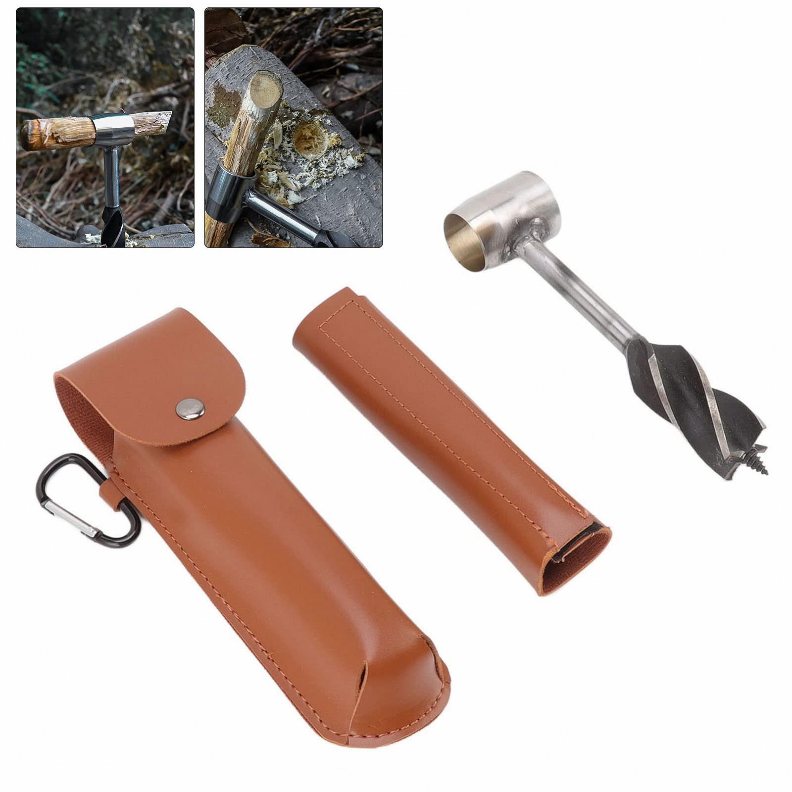 Ручний бурав Survival Settler Tool Bushcraft, багатофункціональний інструмент для виживання на відкритому повітрі з нержавіючої сталі, інструмент для пробивання отворів зі шкіряним чохлом, інструмент для кемпінгу (коричневий), фото №6