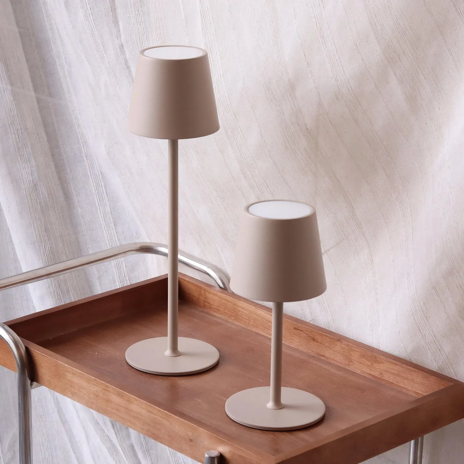 Настільні лампи 2 шт. LED акумуляторні сенсорні димовані 5200 mAh IP54 Бежеві, фото №1