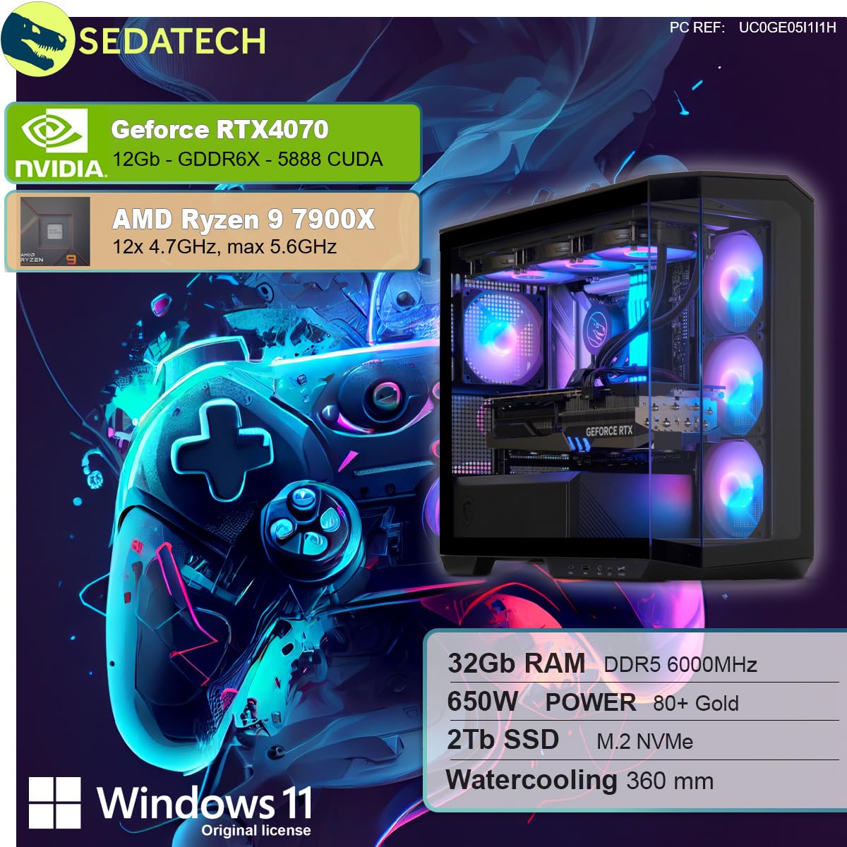 ПК Sedatech Advanced Gaming AMD Ryzen 9 7900X RTX4070 32 ГБ DDR5 2TB SSD M.2 Windows 11, фото №2