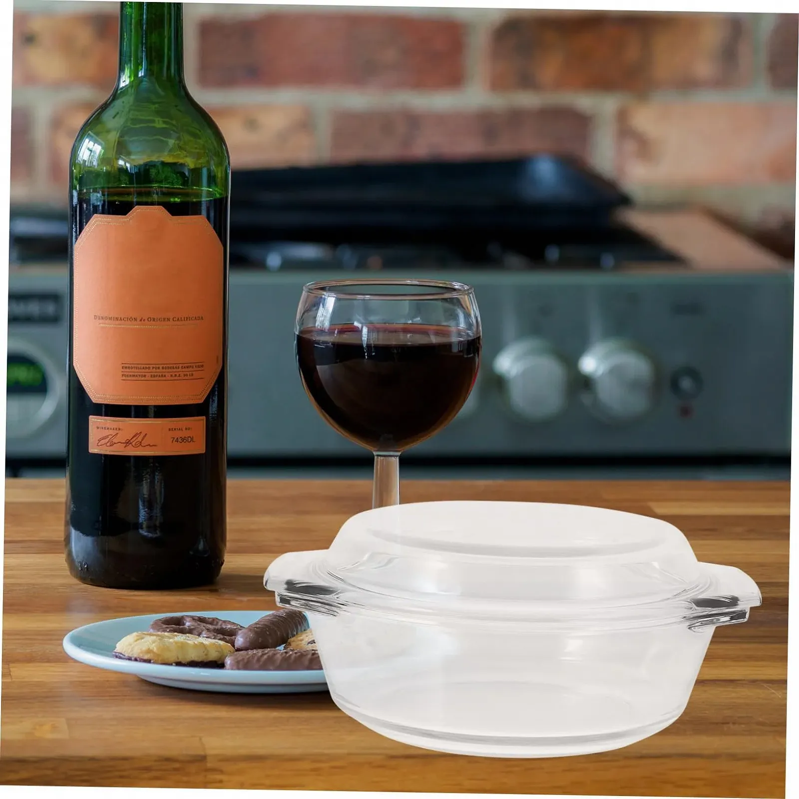 Кастрюля для запекания из термостойкого стекла с крышкой и ручками прозрачная, фото №8